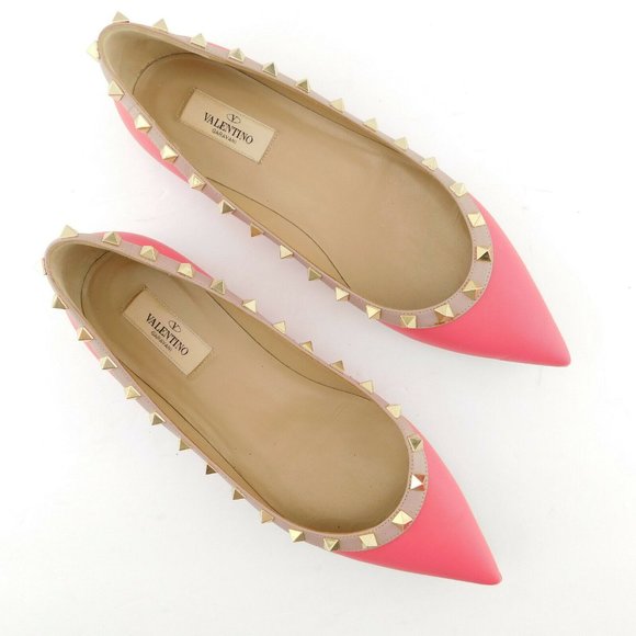 VALENTINO Rockstud Rose Pink Leather Studded Ballerina Flats 39 - Picture 4 of 10